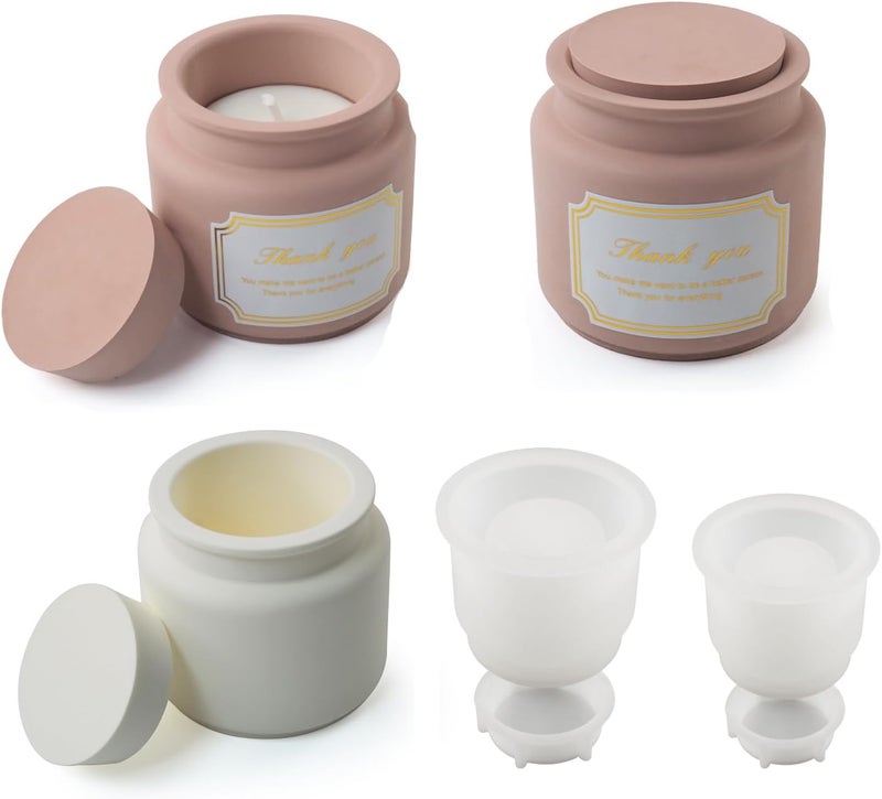LSLEVA Storage Box with Lids Candle Jar Molds Set, Creative Silicone Candle Vessels Pot Molds, Concrete Round Stripe with Cover Bottle Making Moulds for Storage Candle Holder (K-2Pcs) - Image 1